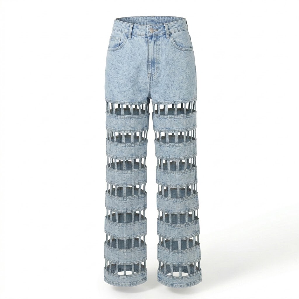 PPG Cage Cutout Wide Leg Jeans - Front View